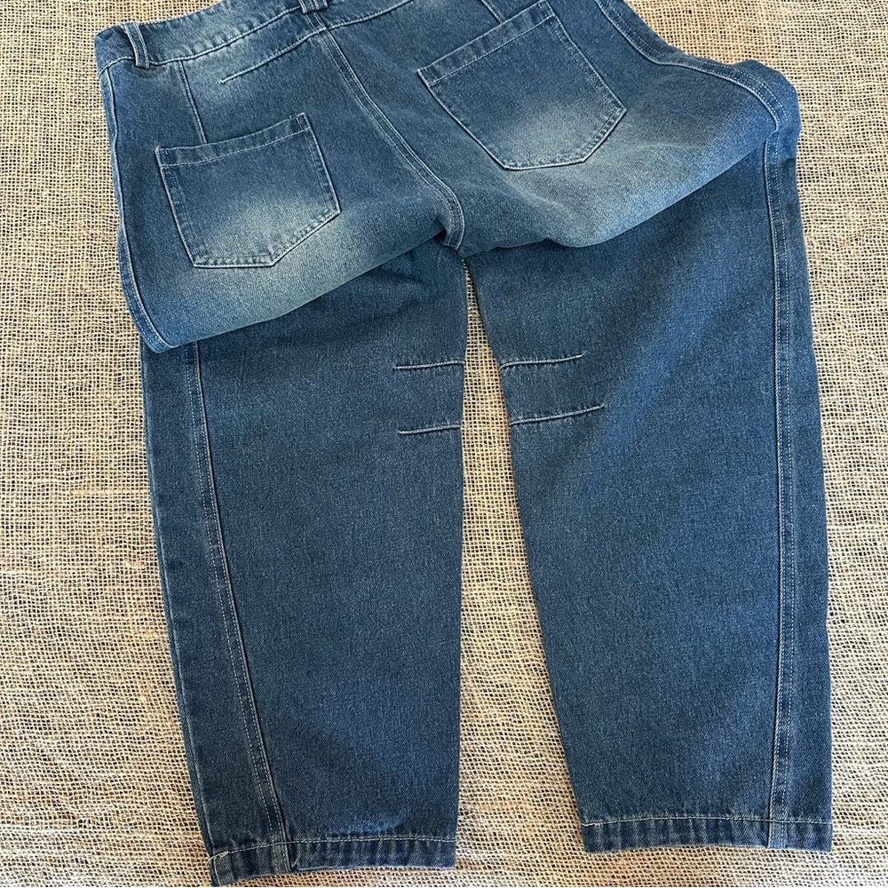 Barrel Leg Jeans Dark Blue Denim Faded Wash Seems NWOT no brand - Picture 8 of 9